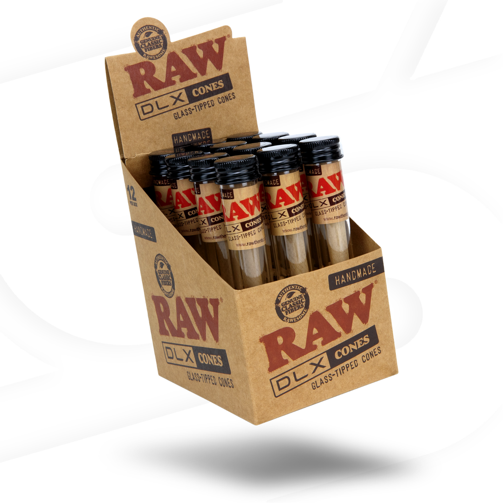 Raw- DLX Cannon Glass Tipped Cones - 12CNT  (RAWLUXECANNONDISP)